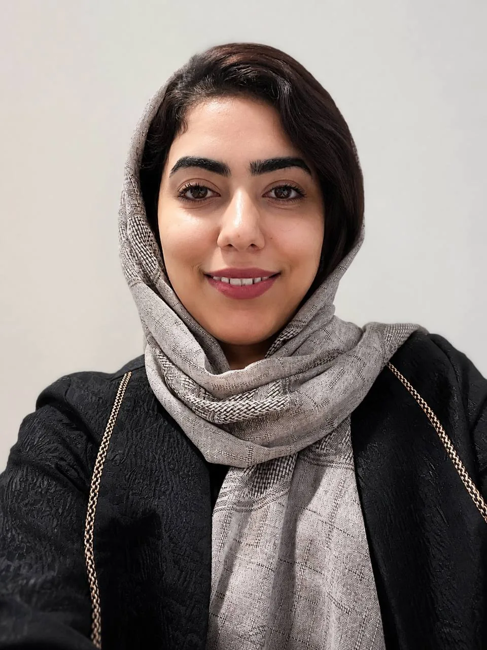 Black-and-white portrait of Marzieh Ahmadi